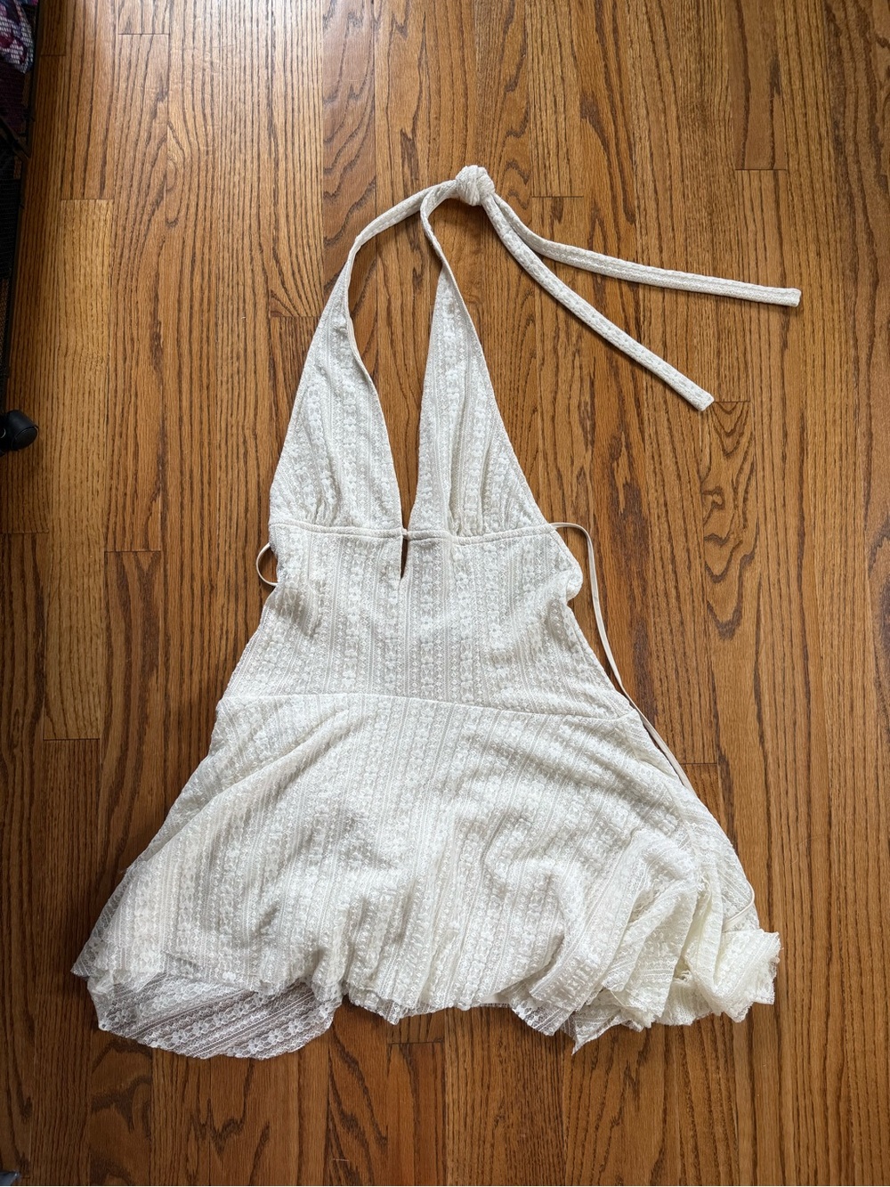 UO Lauren Plunging Halter Tie-Back Lace Mini Dress